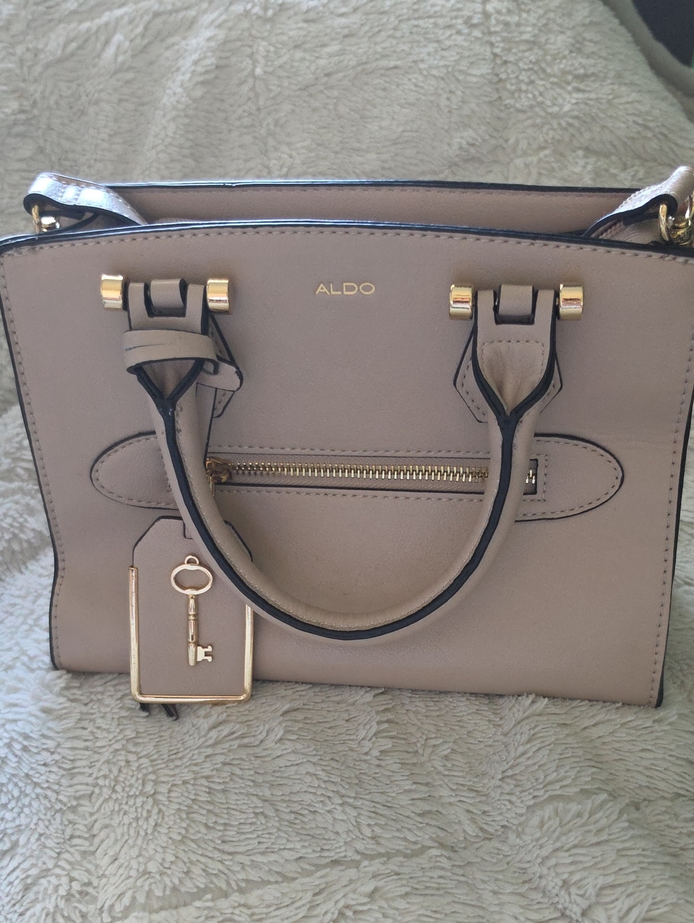 ALDO Taupe Satchel with Gold Accents